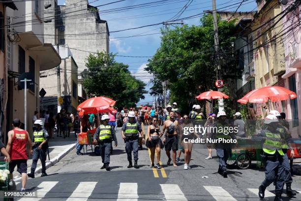 The Block Party ''Esfarrapados'' is parading through the streets of Bexiga in Sao Paulo, Brazil, on February 12, 2024.