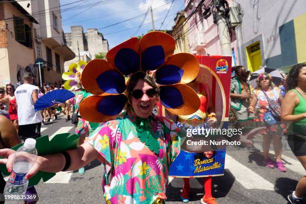 The Block Party ''Esfarrapados'' is parading through the streets of Bexiga in Sao Paulo, Brazil, on February 12, 2024.