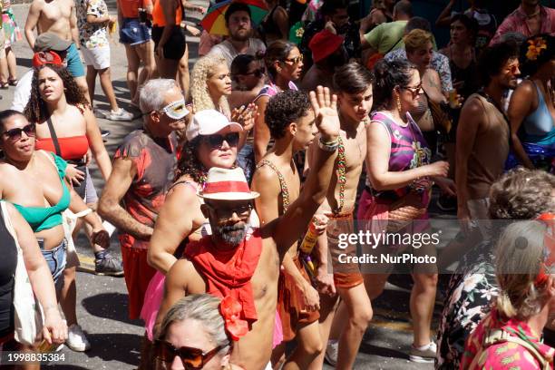 The Block Party ''Esfarrapados'' is parading through the streets of Bexiga in Sao Paulo, Brazil, on February 12, 2024.