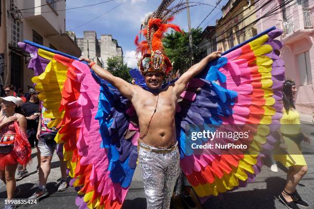 The Block Party ''Esfarrapados'' is parading through the streets of Bexiga in Sao Paulo, Brazil, on February 12, 2024.