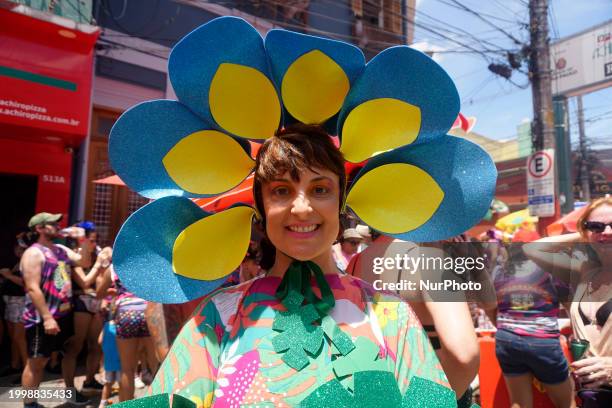 The Block Party ''Esfarrapados'' is parading through the streets of Bexiga in Sao Paulo, Brazil, on February 12, 2024.