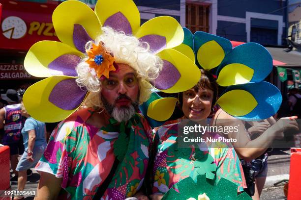 The Block Party ''Esfarrapados'' is parading through the streets of Bexiga in Sao Paulo, Brazil, on February 12, 2024.