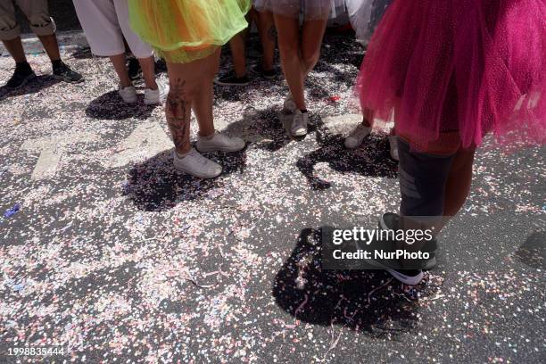 The Block Party ''Esfarrapados'' is parading through the streets of Bexiga in Sao Paulo, Brazil, on February 12, 2024.