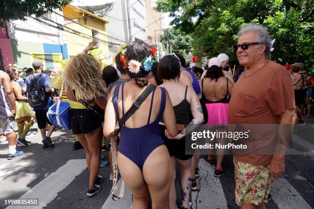 The Block Party ''Esfarrapados'' is parading through the streets of Bexiga in Sao Paulo, Brazil, on February 12, 2024.