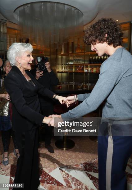 Angela Rippon and Bobby Brazier attend a drinks reception hosted by Angela Rippon to celebrate her time on Strictly Come Dancing and the end of the...