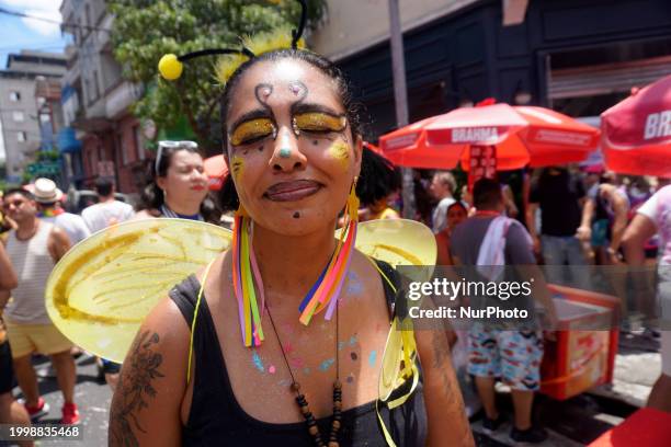 The Block Party ''Esfarrapados'' is parading through the streets of Bexiga in Sao Paulo, Brazil, on February 12, 2024.