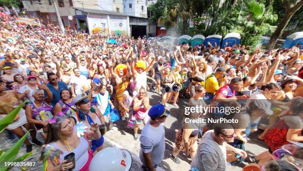 The Block Party ''Esfarrapados'' is parading through the streets of Bexiga in Sao Paulo, Brazil, on February 12, 2024.