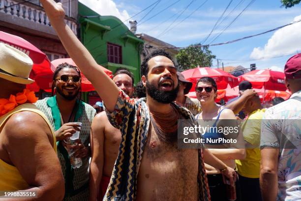 The Block Party ''Esfarrapados'' is parading through the streets of Bexiga in Sao Paulo, Brazil, on February 12, 2024.