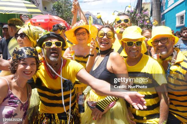 The Block Party ''Esfarrapados'' is parading through the streets of Bexiga in Sao Paulo, Brazil, on February 12, 2024.