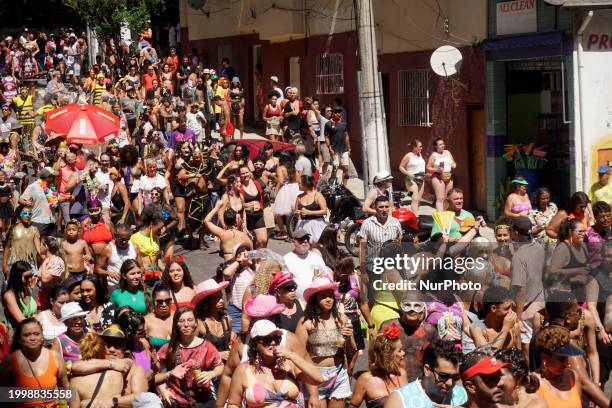 The Block Party ''Esfarrapados'' is parading through the streets of Bexiga in Sao Paulo, Brazil, on February 12, 2024.