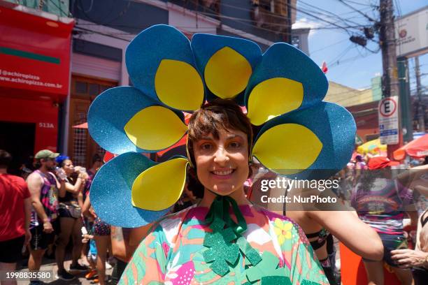 The Block Party ''Esfarrapados'' is parading through the streets of Bexiga in Sao Paulo, Brazil, on February 12, 2024.