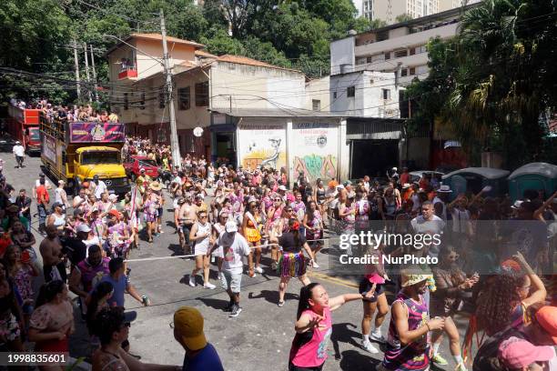 The Block Party ''Esfarrapados'' is parading through the streets of Bexiga in Sao Paulo, Brazil, on February 12, 2024.