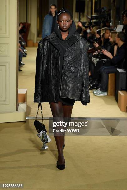 Model on the runway at Coach RTW Fall 2024 as part of New York Ready to Wear Fashion Week held at the James B. Duke House on February 12, 2024 in New...