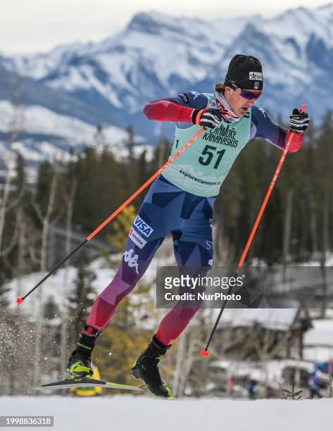Murphy Kimball of USA competes during Men's 1.3km Sprint race at the COOP FIS Cross Country World Cup, on February 10 in Canmore, Alberta, Canada,