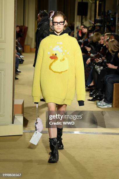 Model on the runway at Coach RTW Fall 2024 as part of New York Ready to Wear Fashion Week held at the James B. Duke House on February 12, 2024 in New...