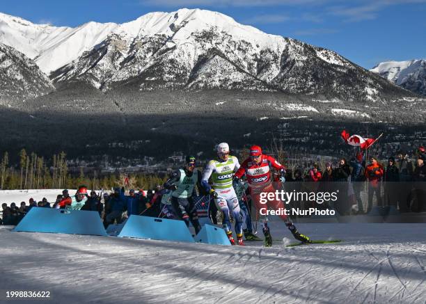 10Erik Valnes of Norway and Edvin Anger of Sweden lead Quarterfinal 3 during the Men's 1.3km Sprint race at the COOP FIS Cross Country World Cup, on...