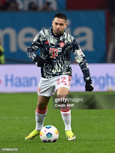 Raphael Guerreiro of FC Bayern Munchen during the Bundesliga match between Bayer 04 Leverkusen and FC Bayern Munchen at DE Bay Arena on February 10,...