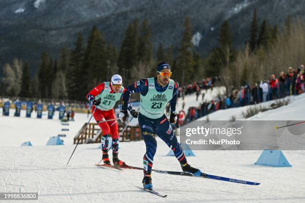 Richard Jouve of France in front of Paal Golberg of Norway, during Semi-final 2 of the Men's 1.3km Sprint race at the COOP FIS Cross Country World...