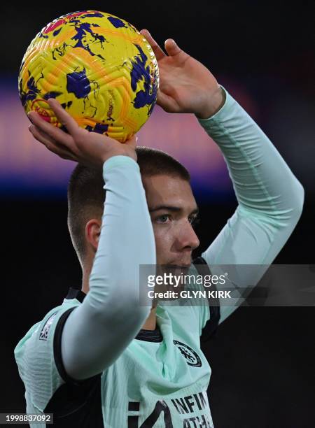 Chelsea's English defender Alfie Gilchrist prepares to take a throw-in during the English Premier League football match between Crystal Palace and...