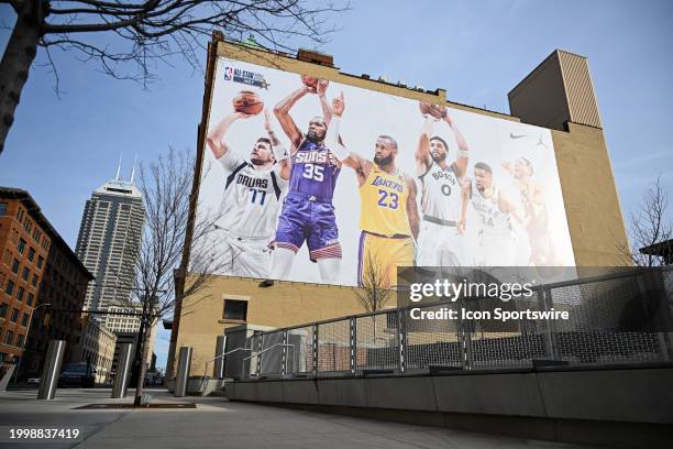 All-Star game signage featuring Dallas Mavericks forward/guard Luka Doncic , Phoenix Suns forward Kevin Durant , Los Angeles Lakers forward LeBron...