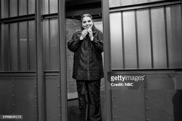 Episode 1484 -- Pictured: Actress Beanie Feldstein backstage on February 12, 2024 --