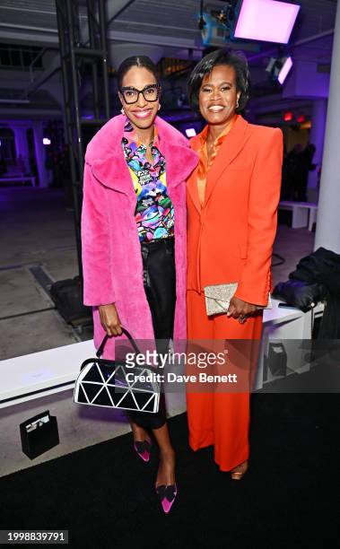 Keli Goff and Dawn Smalls attend the Sergio Hudson F/W24 show during February 2024 New York Fashion Week at the Starrett-Lehigh Building on February...