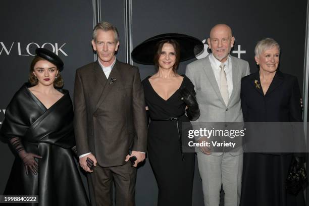 Maisie Williams, Ben Mendelsohn, Juliette Binoche, John Malkovich and Glenn Close at the global premiere of "The New Look" held at Florence Gould...