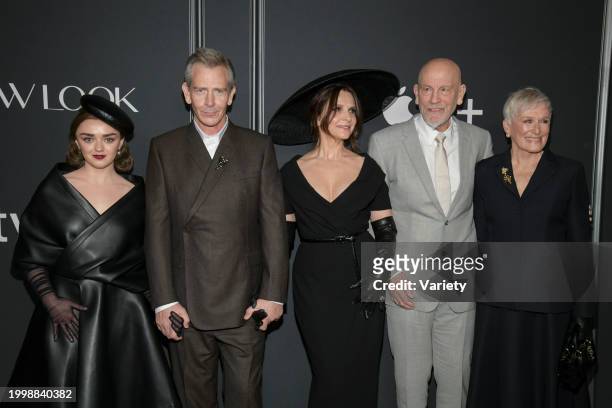 Maisie Williams, Ben Mendelsohn, Juliette Binoche, John Malkovich and Glenn Close at the global premiere of "The New Look" held at Florence Gould...