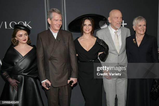 Maisie Williams, Ben Mendelsohn, Juliette Binoche, John Malkovich and Glenn Close at the global premiere of "The New Look" held at Florence Gould...