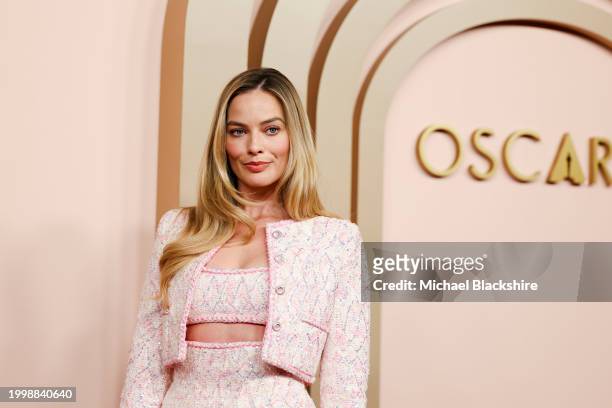 Beverly Hills , CA Australian actress Margot Robbie arriving at the 2024 Oscars Nominees Luncheon Red Carpet at the The Beverly Hilton Hotel in...