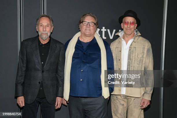 Mark A. Baker, Lorenzo di Bonaventura and Todd A. Kessler at the global premiere of "The New Look" held at Florence Gould Hall on February 12, 2024...