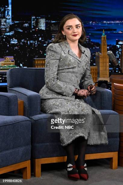 Episode 1922 -- Pictured: Actress Maisie Williams during an interview on Monday, February 12, 2024 --