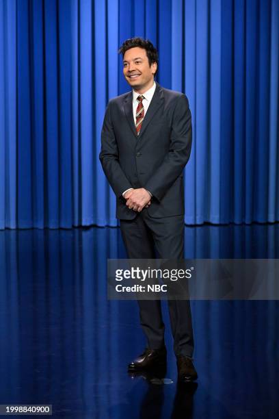 Episode 1922 -- Pictured: Host Jimmy Fallon during the monologue on Monday, February 12, 2024 --