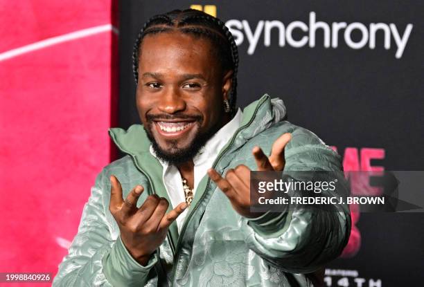 Actor/musician Shameik Moore arrives for the premiere of Sony's "Madame Web" in Los Angeles, California, on February 12, 2024.