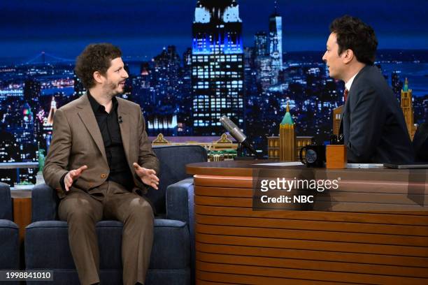 Episode 1922 -- Pictured: Actor Michael Cera during an interview with host Jimmy Fallon on Monday, February 12, 2024 --