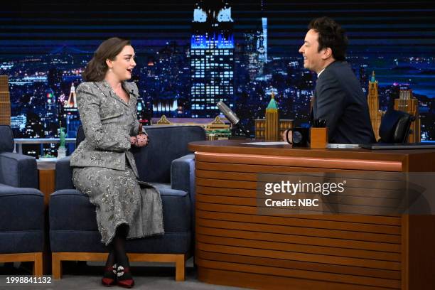 Episode 1922 -- Pictured: Actress Maisie Williams during an interview with host Jimmy Fallon on Monday, February 12, 2024 --