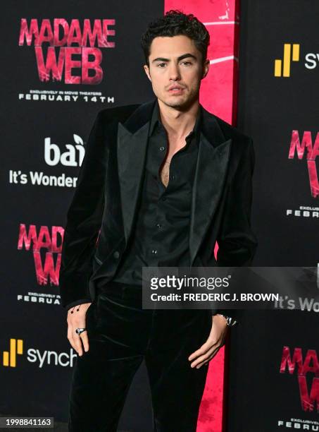 Actor Darren Barnet arrives for the premiere of Sony's "Madame Web" in Los Angeles, California, on February 12, 2024.