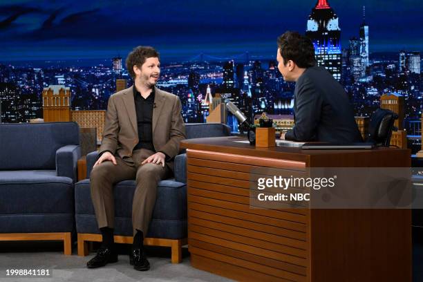 Episode 1922 -- Pictured: Actor Michael Cera during an interview with host Jimmy Fallon on Monday, February 12, 2024 --