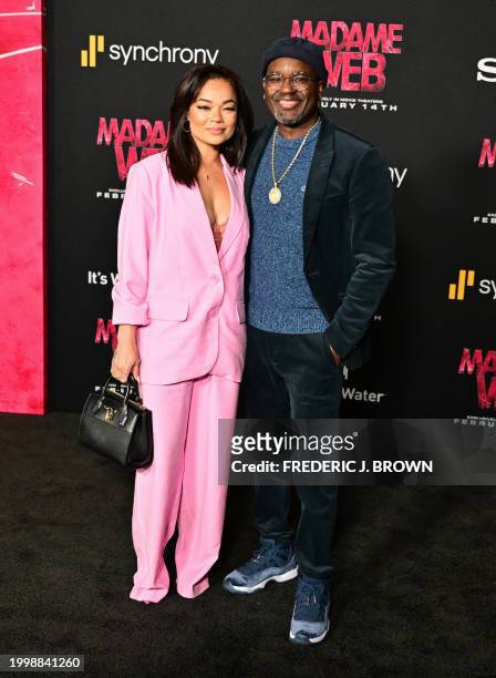 Comedian Lil Rel Howery and Verina Howery arrive for the premiere of Sony's "Madame Web" in Los Angeles, California, on February 12, 2024.