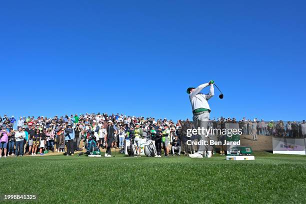 Charley Hoffman hits a tee shot on the 11th hole during the final round of WM Phoenix Open at TPC Scottsdale on February 11, 2024 in Scottsdale,...