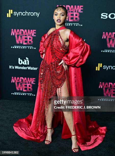 Actress Celeste O'Connor arrives for the premiere of Sony's "Madame Web" in Los Angeles, California, on February 12, 2024.