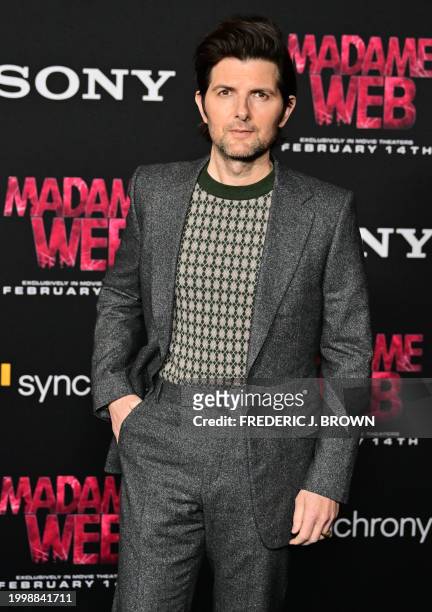 Actor Adam Scott arrives for the premiere of Sony's "Madame Web" in Los Angeles, California, on February 12, 2024.