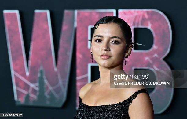 Actress Isabela Merced arrives for the premiere of Sony's "Madame Web" in Los Angeles, California, on February 12, 2024.