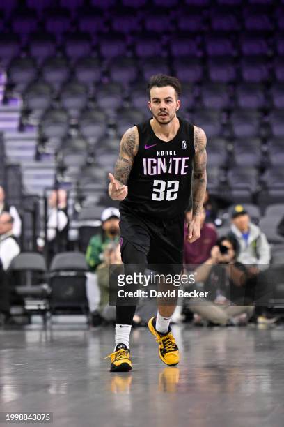 Gabe York of the G League Ignite celebrates during the game against the Indiana Mad Ants on February 12, 2024 at The Dollar Loan Center in Henderson,...
