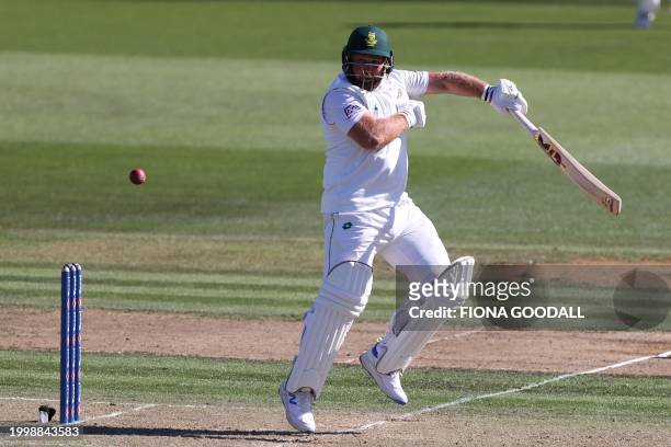 South Africa's Shaun von Berg plays a shot on day one of the second Test cricket match between New Zealand and South Africa at Seddon Park in...