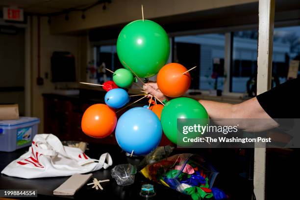 January 31: A detail of balloons used for a demonstration for students to learn about polymers at Warren Mott High School in Warren, Michigan on...