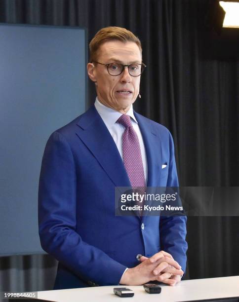Former Finnish Prime Minister Alexander Stubb attends a press conference in Helsinki on Feb. 12 a day after he won the country's presidential...