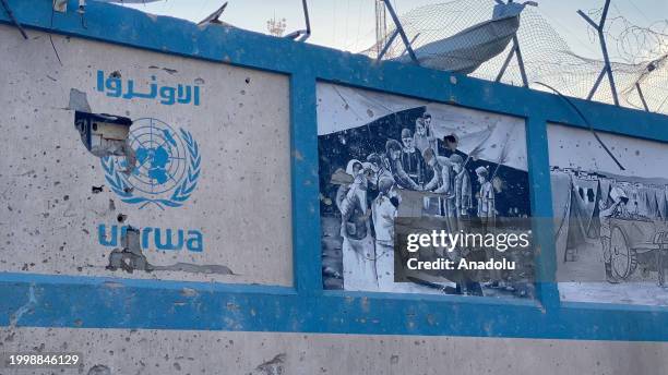 View of destruction at UNRWA headquarters, which provides aid to millions of Palestinians and works under the United Nations, is targeted by Israel...