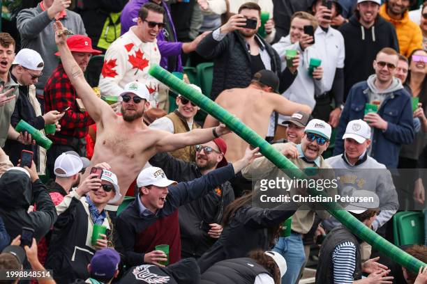 Fans are seen on the 16th green during the second round of the WM Phoenix Open at TPC Scottsdale on February 09, 2024 in Scottsdale, Arizona.