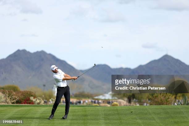 Cameron Young of the United States plays a second shoton the 12th hole during the second round of the WM Phoenix Open at TPC Scottsdale on February...